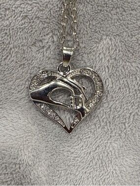 Mother and child handholding & Heart Pendant Necklace - Women's Silver Jewelry